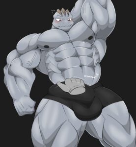pokemon-game-porn-–-bara,-male,-hand-behind-head,-blue-skin,-muscular,-nintendo,-disembodied-hand