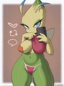 pokemon-sex-art-–-looking-at-viewer,-clothes-lift,-breasts,-celebi,-blue-eyes