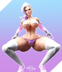 overwatch-hentai-art-–-pulling-panties,-skimpy,-pink-panties,-muscular,-solo-female,-big-ass