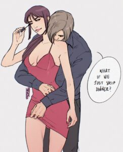 resident-evil-game-hentai-–-hugging-from-behind,-mascara,-l,-red-dress,-kissing-shoulder,-hugging