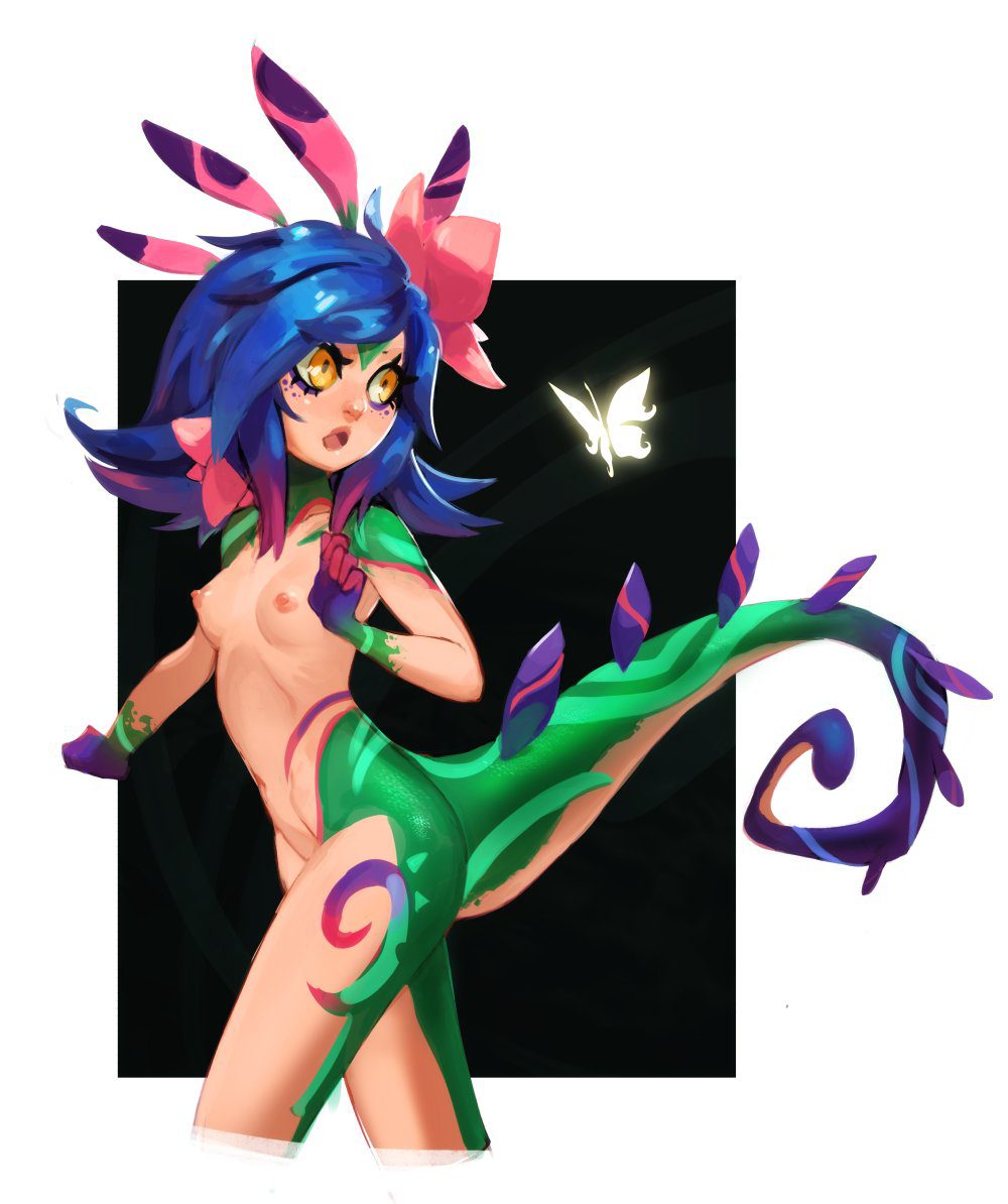 league-of-legends-hentai-art-–-looking-back,-tattoo,-open-mouth,-hair-ornament,-tail
