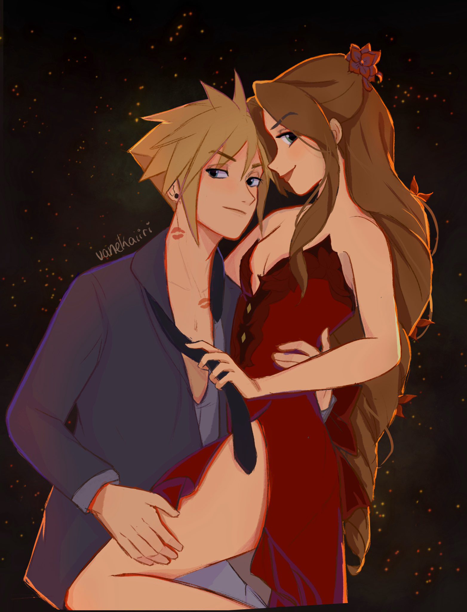 final-fantasy-sex-art-–-final-fantasy-vii,-romantic,-long-hair,-undressing,-hand-on-thigh,-tie-pull,-high-slit-dress