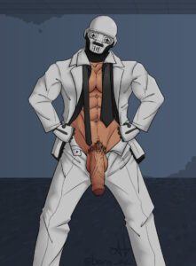 fortnite-hentai-xxx-–-muscular,-penis,-penis-hanging,-helmet-covering-face,-white-clothing