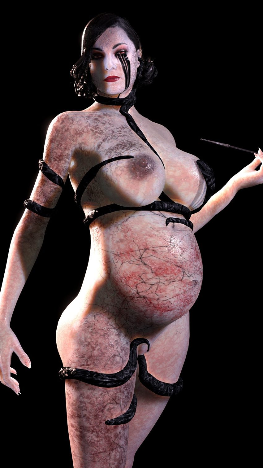 resident-evil-hentai-xxx-–-black-goo,-hair,-black-hair,-pregnant,-huge-breasts,-simple-background