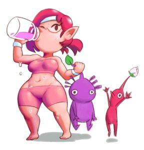 minusentai-xxx-–-drinking,-pikmin-(species),-pink-hair,-pikmin