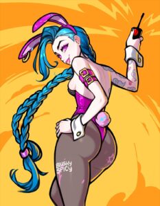 jinx-hentai-–-looking-at-viewer,-fire,-tongue,-blue-hair,-cotton-tail