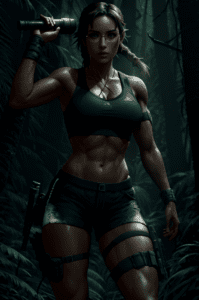 tomb-raider-sex-art-–-muscular-female,-forest,-sweat,-abs,-lara-croft,-big-breasts,-muscles