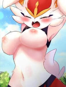 pokemon-xxx-art-–-big-breasts,-bunny-ears,-female,-fur,-female-cinderace,-arms-up,-female-only