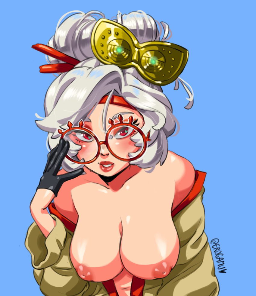 the-legend-of-zelda-hot-hentai-–-looking-at-viewer,-glasses,-purah,-nipples,-female-only,-areolae,-smile