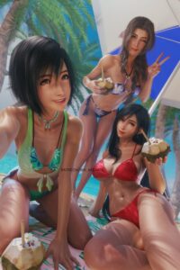 final-fantasy-hentai-xxx-–-smiling-at-viewer,-beach,-v-sign,-ria-neearts,-bikini