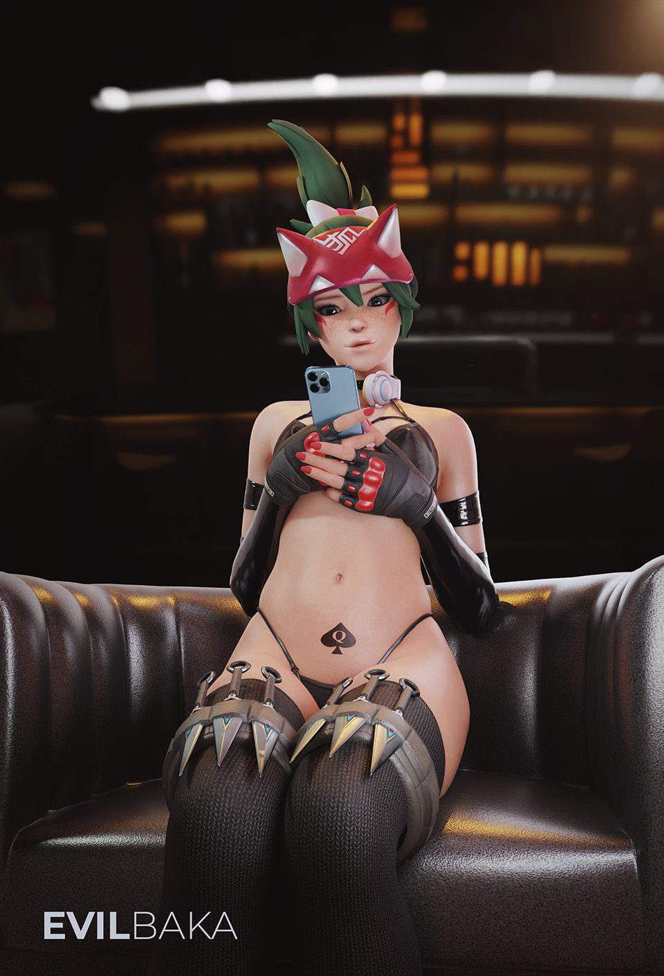 kiriko-hentai-–-light-skinned-female,-queen-of-spades,-headphones,-kunai,-phone,-3d