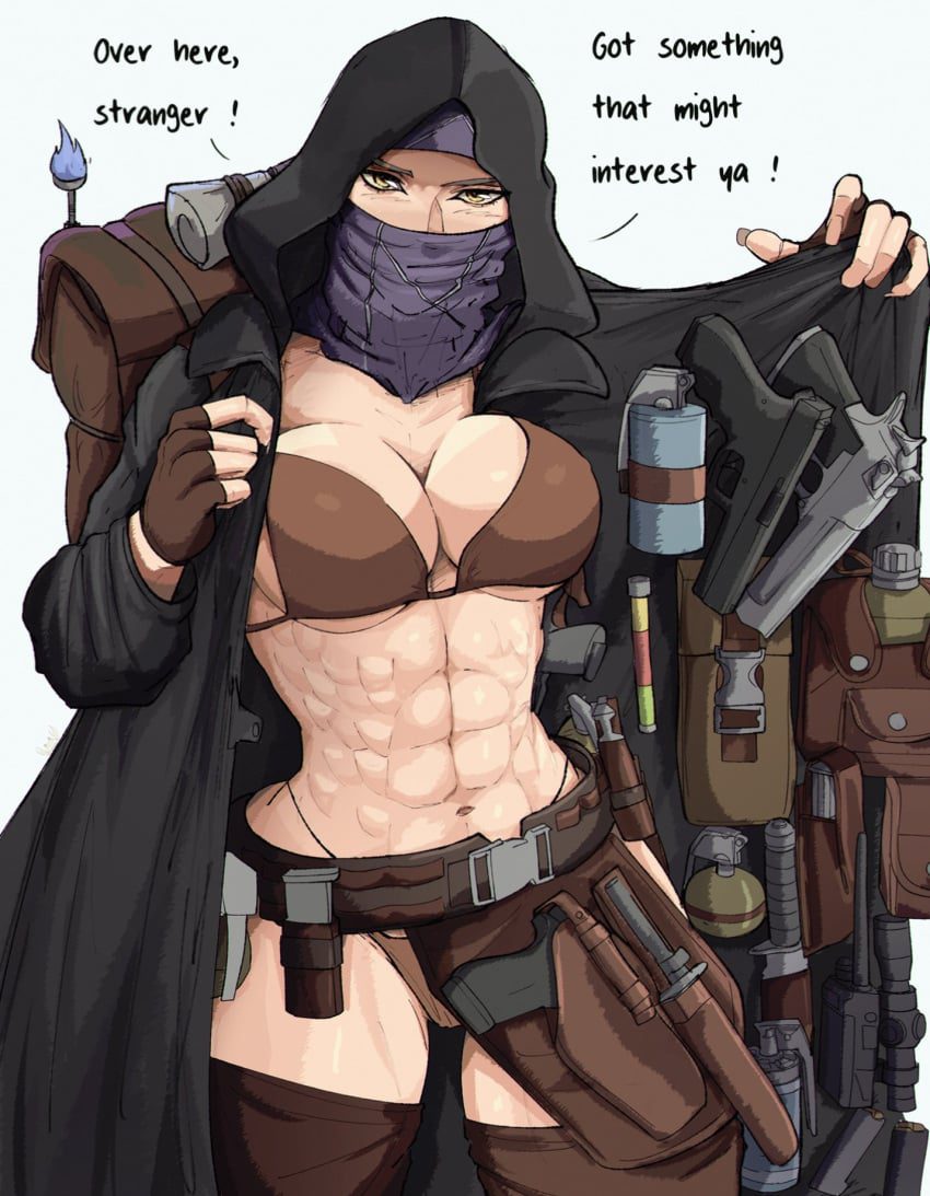 merchant-hentai-–-bikini,-trenchcoat,-muscular-female,-english-text,-abs,-bandana,-yoracrab