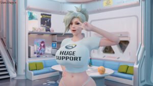 overwatch-rule-porn-–-peace-sign,-mercy,-blizzard-entertainment,-white-shirt,-vonsvaigen