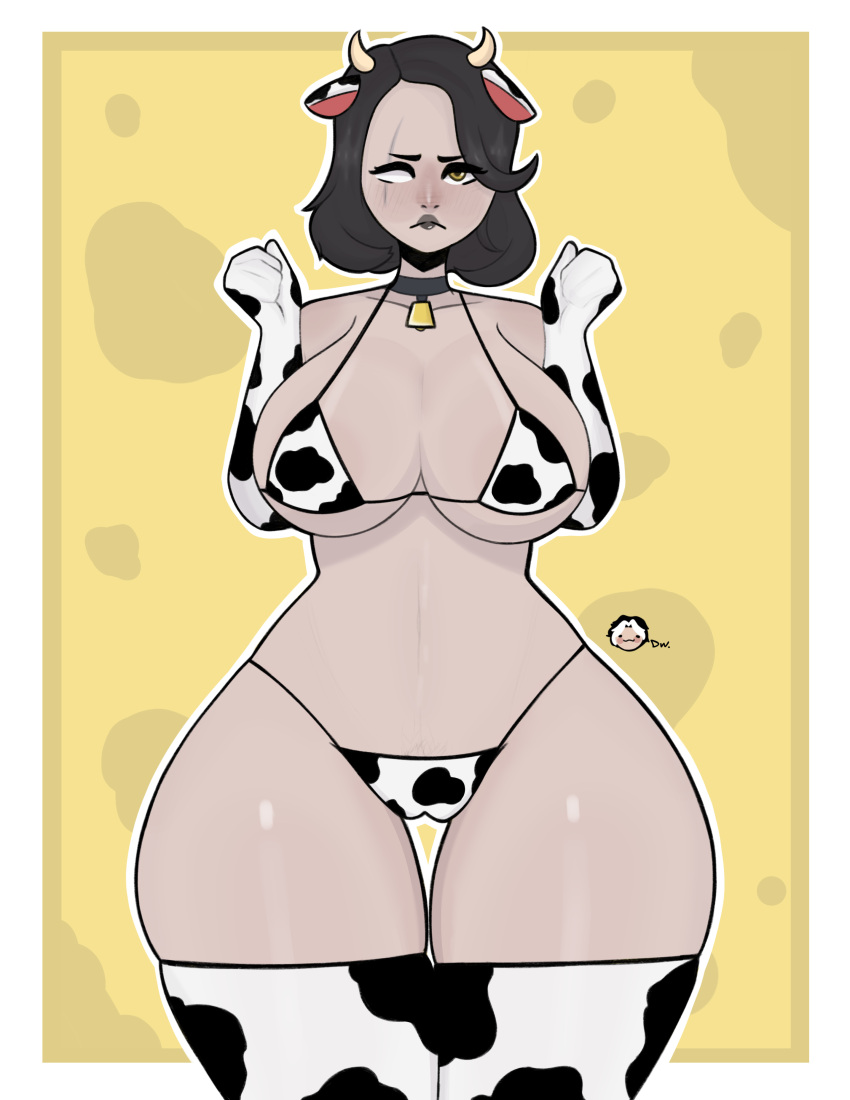 Marigold Hentai Art - big breasts, black hair, cow print, thick thighs, fem...