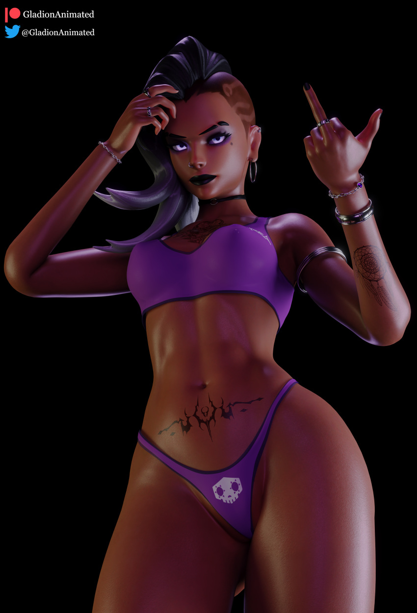 overwatch-game-hentai-–-tattoos,-middle-finger,-ring,-looking-at-viewer,-blender,-earrings