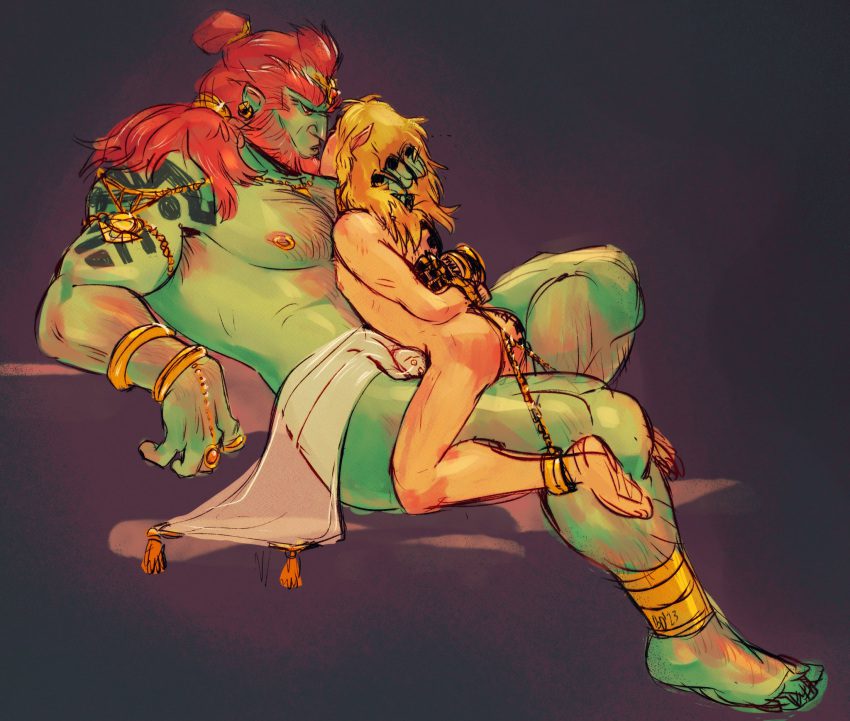 the-legend-of-zelda-sex-art-–-ganondorf,-ring,-hands-behind-back,-simple-background,-naked,-green-skin