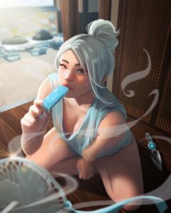 jett-hentai-art-–-solo-focus,-sweat,-popsicle,-dagger,-legs,-white-hair,-nail-polish