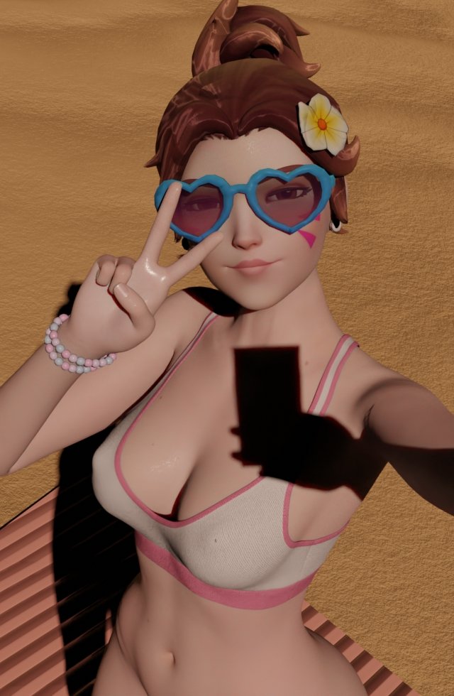 overwatch-rule-–-flower-in-hair,-peace-sign,-tinted-eyewear,-selfie,-beach