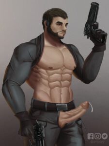 resident-evil-rule-–-facial-hair,-muscles,-tight-clothing,-hairy,-bara,-clothing