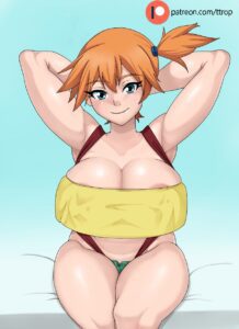 kasumi-hentai-art-–-thick-thighs,-hands-behind-head,-big-breasts,-solo,-eyebrows-visible-through-hair,-orange-hair,-female