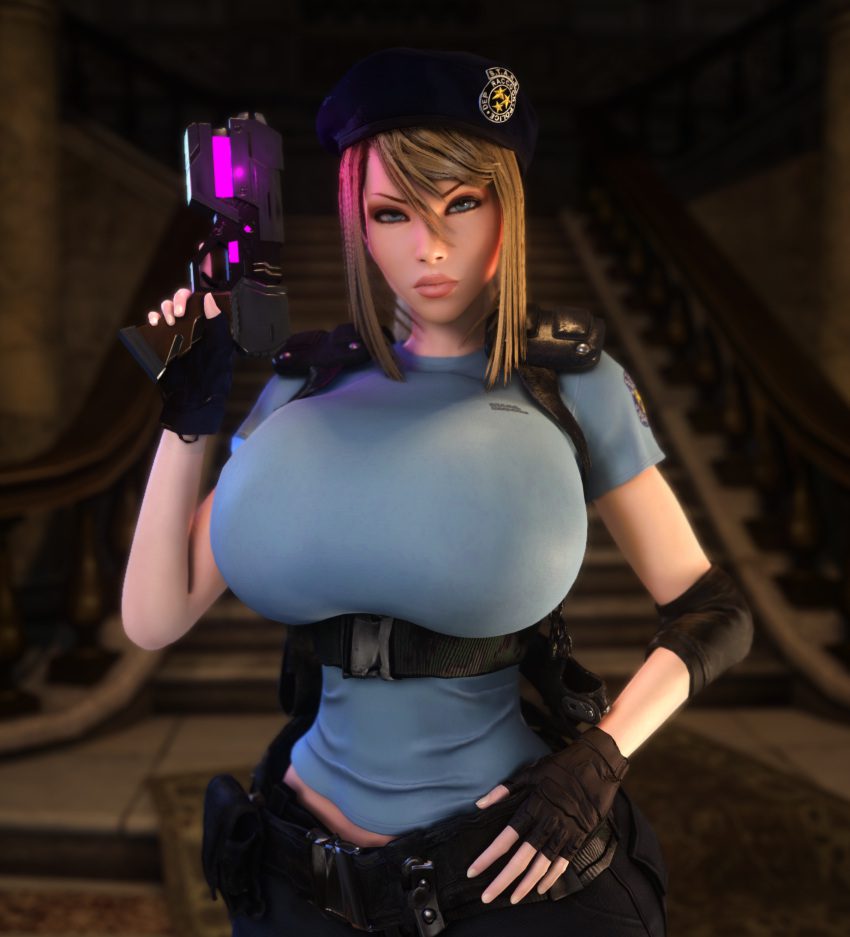 resident-evil-game-porn-–-jill-valentine-(cosplay),-elbow-pads,-beret,-female,-gun,-metroid,-huge-breasts