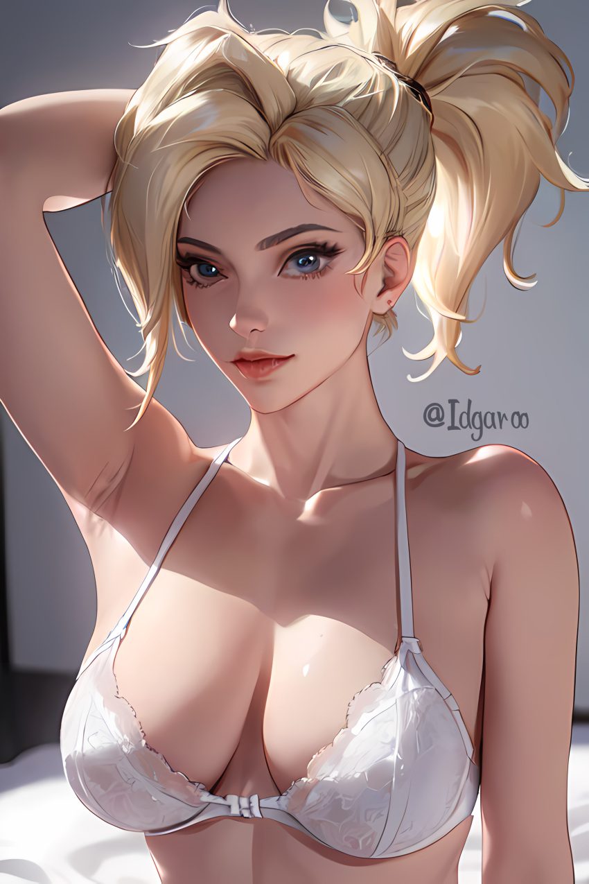 overwatch-rule-xxx-–-blonde-hair,-white-underwear,-ponytail,-mercy,-looking-at-viewer,-idgaroo,-hand-on-head