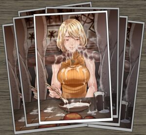 resident-evil-hentai-art-–-medium-penis,-picture-frame,-cum-on-breasts,-pale-skinned-female,-cum-on-food,-mosaic-censoring,-picture