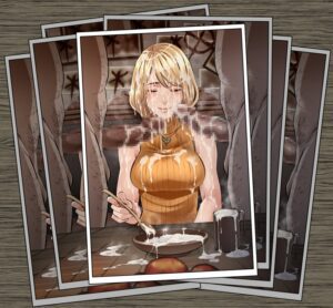 resident-evil-hentai-art-–-medium-penis,-picture-frame,-cum-on-breasts,-pale-skinned-female,-cum-on-food,-mosaic-censoring,-picture