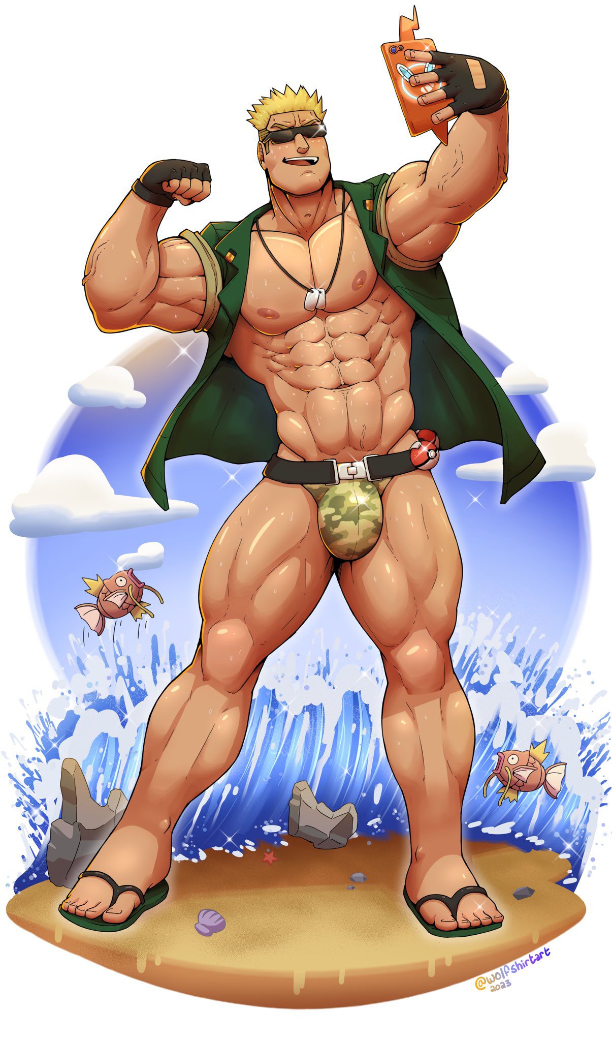 pokemon-rule-–-muscular-arms,-blonde-hair,-abs,-wolfshirtart,-dog-tags,-male-only,-jacket