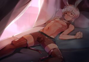 final-fantasy-hentai-art-–-taiyo-akari,-lying-on-bed,-bunny-ears,-penis-bulge,-femboy