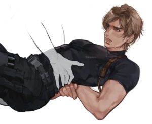 resident-evil-game-hentai-–-hands-on-waist,-feminine-male,-pretty-boy,-ambiguous-gender,-gripping-waist,-leon-scott-kennedy