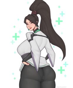 sage-xxx-art-–-female,-thick-thighs,-black-hair,-earrings,-upper-body,-ass,-rear-view