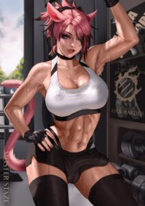 final-fantasy-sex-art-–-piercing,-humanoid,-abs,-pink-hair,-athletic-futanari,-see-through-clothing,-catgirl