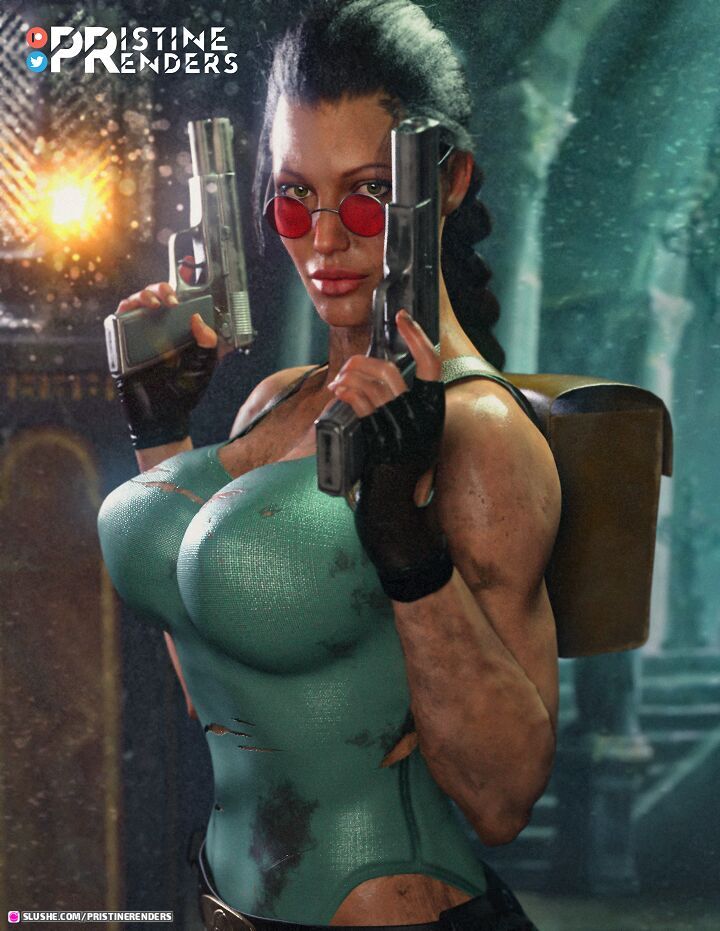 tomb-raider-game-porn-–-looking-over-eyewear,-pinup,-dual-wielding,-pistol