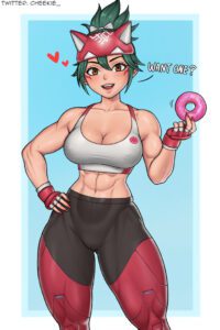 kiriko-xxx-art-–-blue-background,-doughnut,-muscular,-heart,-looking-at-viewer