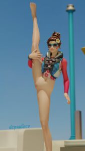 overwatch-sex-art-–-vertical-splits,-smile,-sunglasses,-tinted-eyewear,-leg-grab