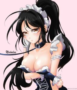 league-of-legends-game-hentai-–-looking-at-viewer,-french-maid-nidalee,-solo,-black-hair-female,-skimpy-outfit
