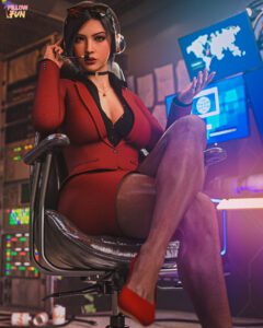 resident-evil-rule-–-black-choker,-pantyhose,-ada-wong,-red-secretary-outfit,-pose,-heart-shape-gold-necklace