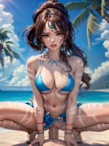 league-of-legends-hentai-art-–-blue-bikini-top,-,-jewel-on-forehead,-tribal-markings