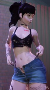 overwatch-rule-–-denim-shorts,-tattoos,-blender,-shorts,-female,-black-hair