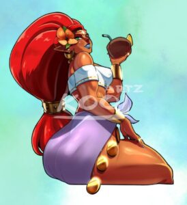 the-legend-of-zelda-hentai-xxx-–-red-hair,-looking-over-eyewear,-urbosa,-sunglasses,-belly-button-piercing,-swimsuit,-ls