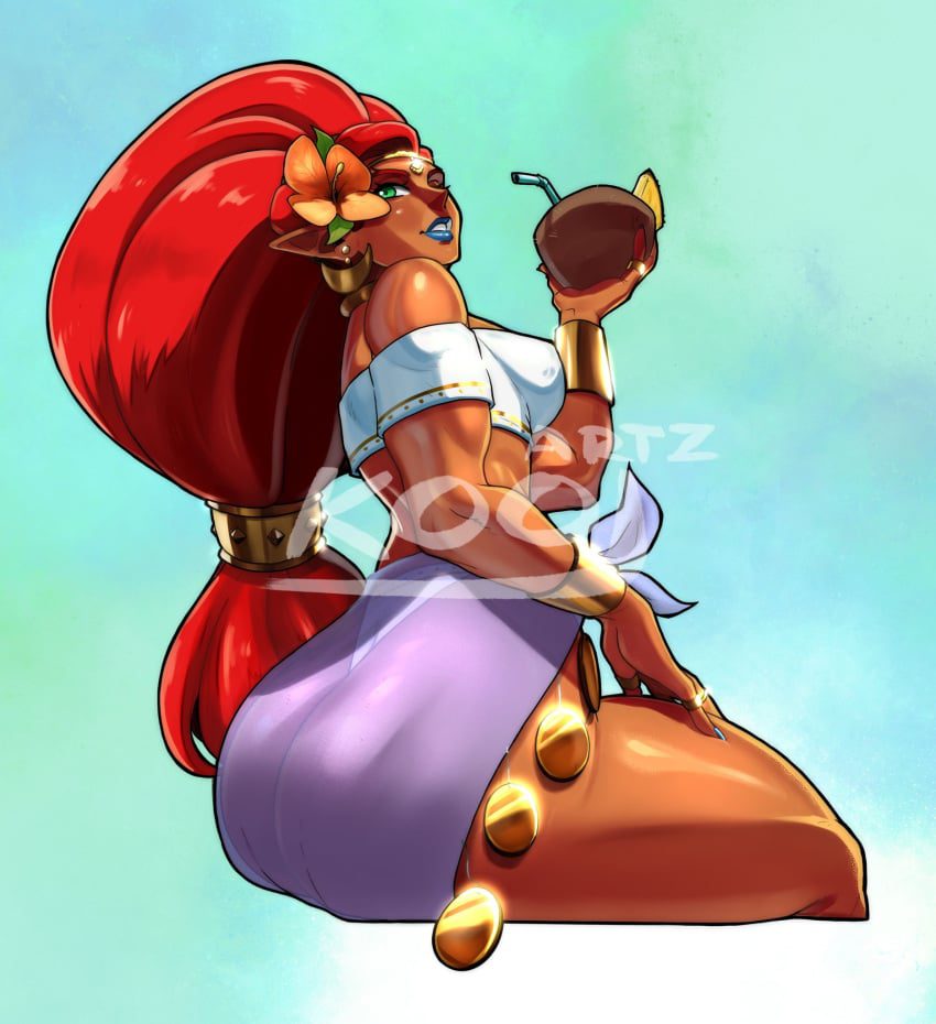 the-legend-of-zelda-hentai-xxx-–-red-hair,-looking-over-eyewear,-urbosa,-sunglasses,-belly-button-piercing,-swimsuit,-ls