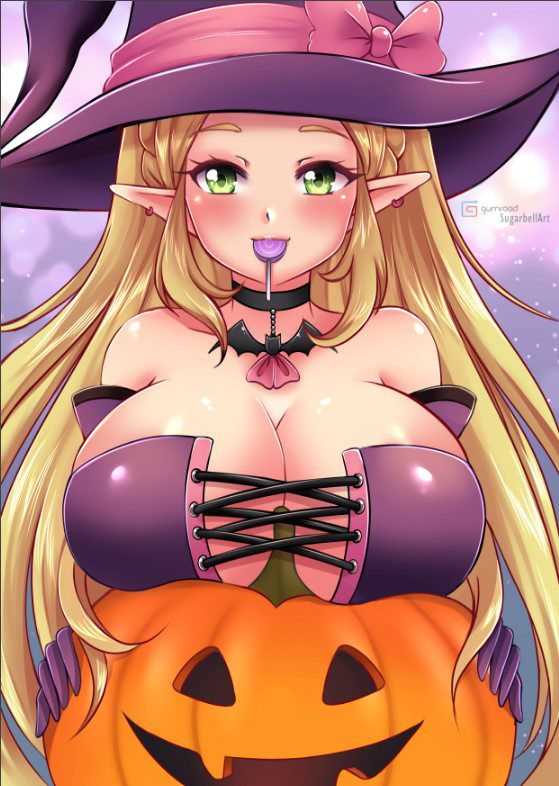 the-legend-of-zelda-porn-–-candy,-the-legend-of-zelda:-breath-of-the-wild,-fantasy,-fanart,-pumpkin,-pink-ribbon,-halloween-costume