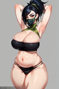 league-of-legends-sex-art-–-belly,-thong,-hoop-earrings-oversized,-wide-hips,-asian-female,-facemask