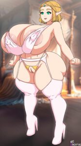 the-legend-of-zelda-hentai-xxx-–-smile,-high-heels,-thighhighs,-huge-breasts,-nipples-visible-through-clothing,-pointy-ears,-princess