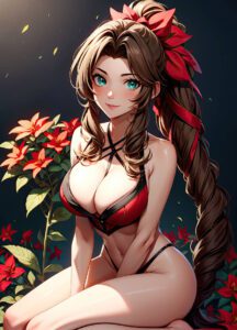 final-fantasy-hentai-xxx-–-final-fantasy-vii-remake,-aerith-gainsborough,-smile,-green-eyes,-flowers