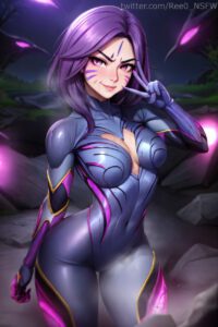 league-of-legends-game-hentai-–-bodysuit,-medium-breasts,-purple-hair,-impossible-bodysuit,-solo,-cleavage