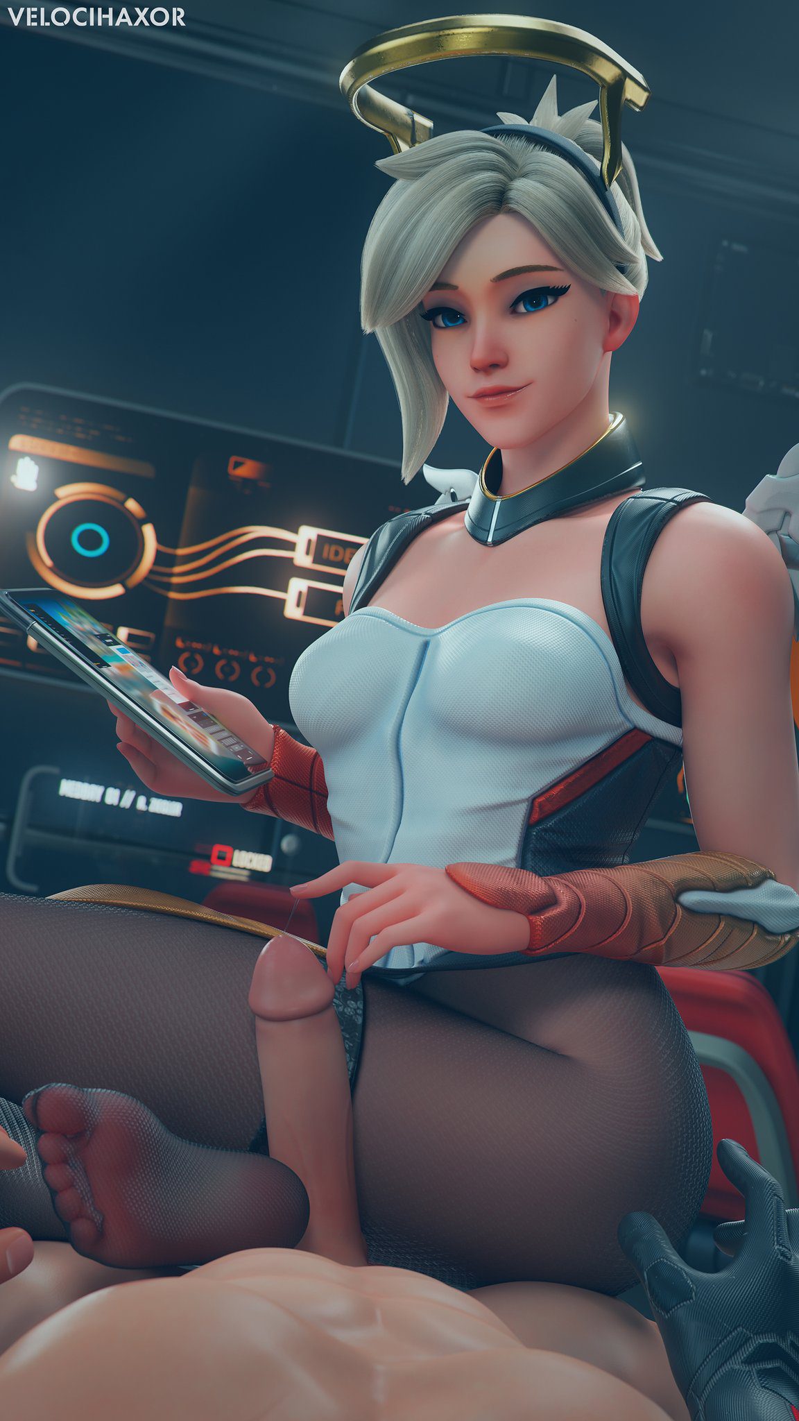 overwatch-hentai-art-–-lowres,-footjob,-pantyhose,-exposed-penis,-blonde-hair