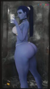 overwatch-game-hentai-–-perky-breasts,-bubble-butt,-wristwear,-black-nails,-blue-hair