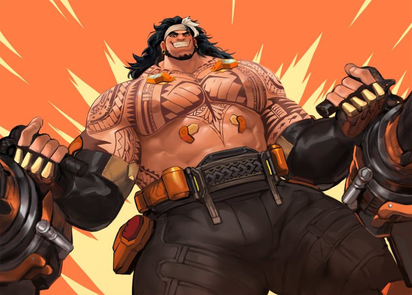 mauga-sex-art-–-big-pecs,-black-clothing,-chest-tattoo,-blizzard-entertainment,-earring